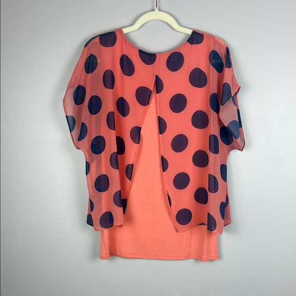 CHARLIE B Orange and Polka Dot Blue Boxy Blouse Size Medium - Picture 7 of 10
